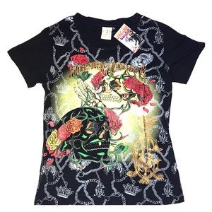 Christian Audigier Shirt Women Bedazzled Metallic